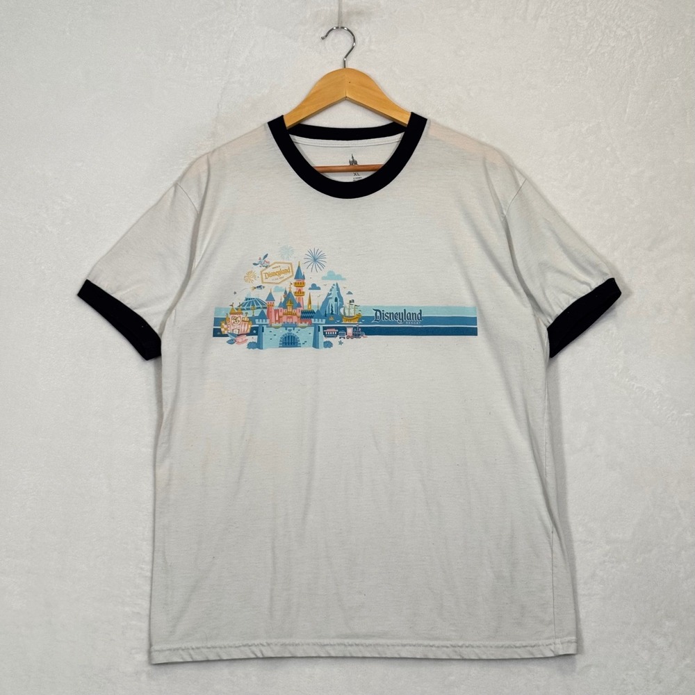 Disney White Disneyland Resort Graphic Ringer T-Shirt XL
